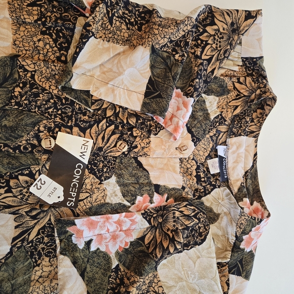 Vintage New Concepts Blouse Size 22W Green Pink 80s Cottage Granny USA Deadstock - Picture 11 of 16